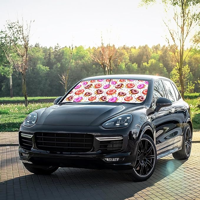 CHILL·TEK Funny Animal Car Windshield Sun Shade Umbrella, Cute Donuts Car Sun Shade Umbrella, Block UV Rays Heat Foldable Windshield Umbrella Sun Visor Protector - Keep Vehicle Cool for Cars SUV