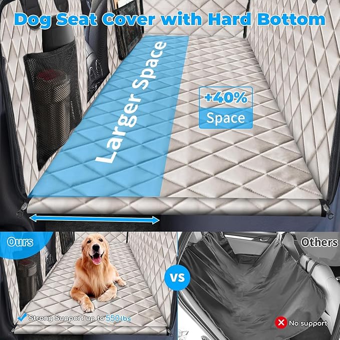 URPOWER 2026 Upgraded Back Seat Extender for Dogs - Large Hard Bottom Dog Car Seat Cover Holds 550lbs, Waterproof Dog Hammock Pet Bed with High-Density Foam Non-Slip Backseat Protector