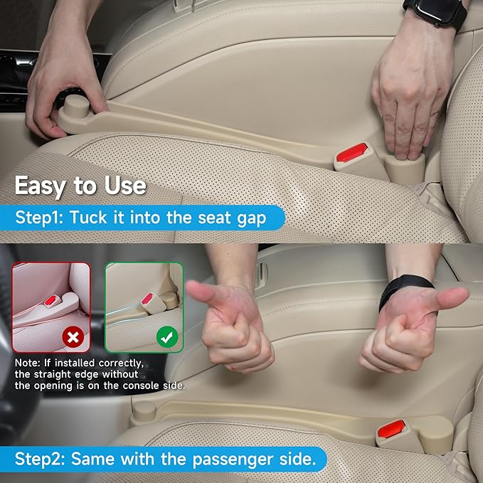 Givifive Car Seat Gap Filler Set of 2, Soft Foam Multifunctional Seat Side Gap Filler with Organizer & Hook Function, 3in1 Gap Stopper Universal Fit Car SUV Truck Fill The Gap Between Seat & Console