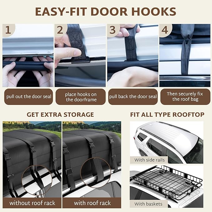 iBirdie Roof Rack Cargo Carrier 18.1 Cubic Feet, Soft-Shell Rooftop Cargo Box, Waterproof Heavy Duty 1200D for Car with/Without Roof Rack, Includes Anti-Slip Mat, Door Hooks, 46x34x20 inches