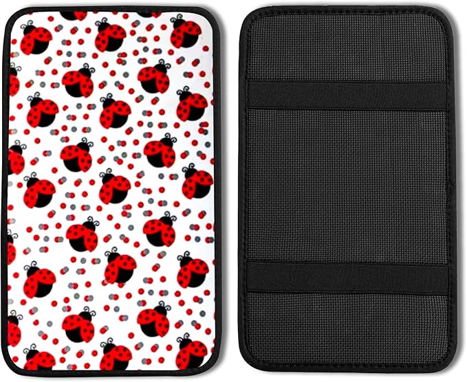 Ladybug Vehicle Center Console Armrest Cover Pad,Ladybug Cute Car Accessories Soft Middle Console Cushion Pad,Auto Arm Rest Mat Decor Ladybugs Gifts for Women Men Dad for Most Vehicle SUV Truck