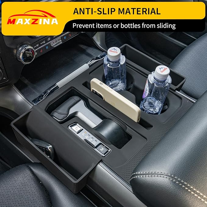 Gear Shift Panel Tray Compatible with 2021-2025 Ford F150 Center Console Storage Gear Shifter Organizer with Cup Holder Insert for 2024 F-150 Accessories (40/Console/40 with Shift Knob ONLY)