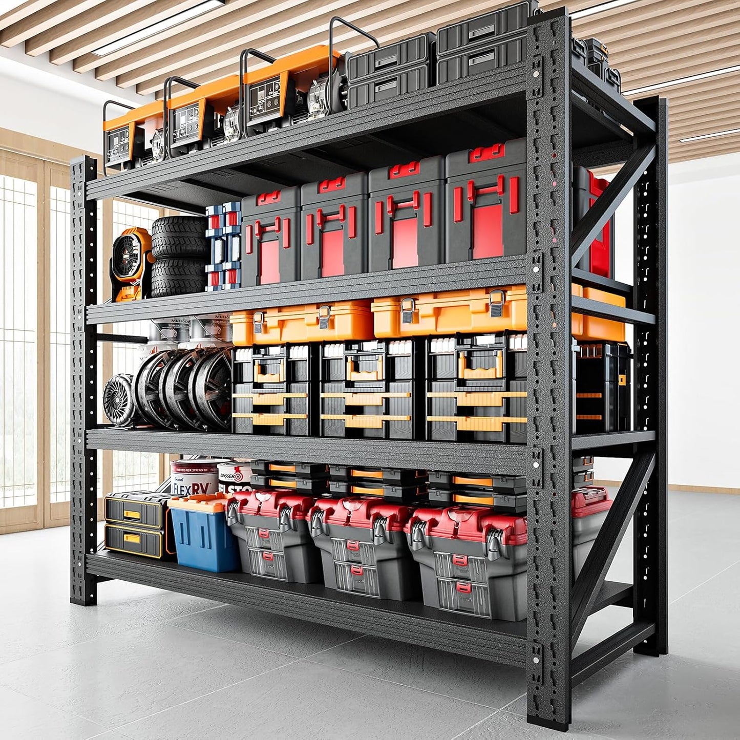 3000LBS Storage Shelves,48" W Garage Shelving Heavy Duty Metal Adjustable Garage Shelves, Shelving Units Industrial Shelving for Warehouse,48" W x 24" D x 69" H,Black