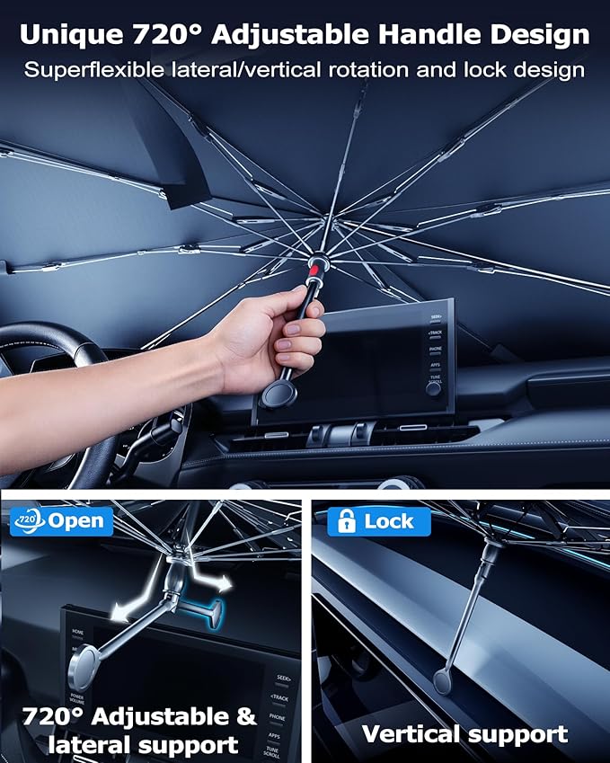 DMJN Umbrella Windshield Sun Shade for Toyota RAV4, Car Sunshade for Front Windshield [Nano Ice-Crystal Coatings] UPF50+ Heat & UV Block, Protect Interior & Keep Cooler