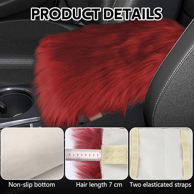 wuyaoyao Furry Car Armrest Cover, 12.1"×6.4" Soft Plush Car Center Console Cover, Winter Warm Fluffy Arm Rest Cover for Car, Auto Armrest Box Cover Protector, Universal Middle Console Pad (Wine Red)