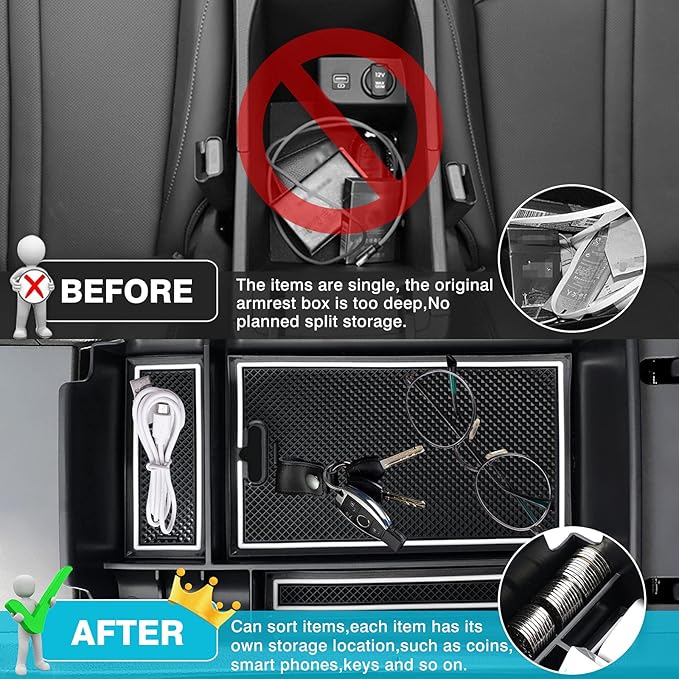 Autorder Center Console Organizer for 2020 2021 2022 2023 Hyundai Sonata Accessories Armrest Storage Box Secondary Insert Tray with 2 Color Mats