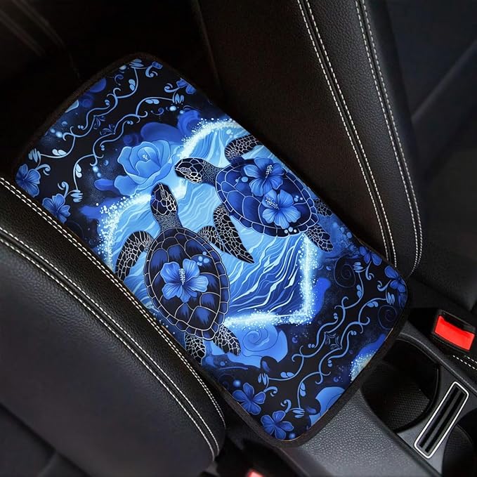 Flower Sea Turtle Car Armrest Pad Soft Automotive Center Console Arm Rest Protector Cover Universal Car Interior Accessories Decor
