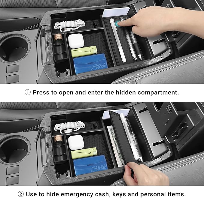 Hellet 2PCS Center Console Organizer Compatible with Toyota 2010-2020 2021 2022 2023 2024 4Runner Interior Accessories Storage Box Organizer Tray Hidden Storage Box