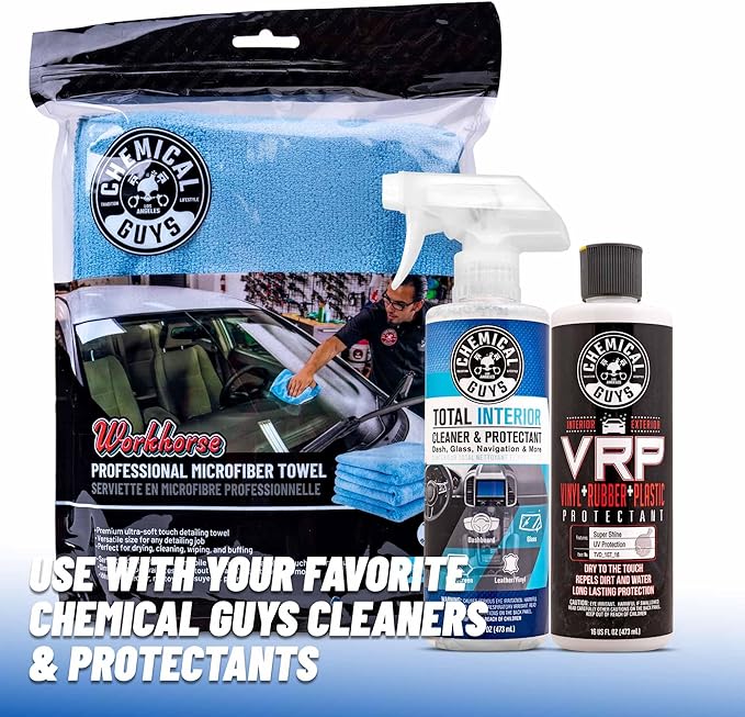 Chemical Guys Workhorse Professional Microfiber Towels, Blue - 6 Pack Ultra-Soft Blend Detailing Towels for Wax, Glaze, Interior, Glass & All-Purpose Cleaning 16" x 16"