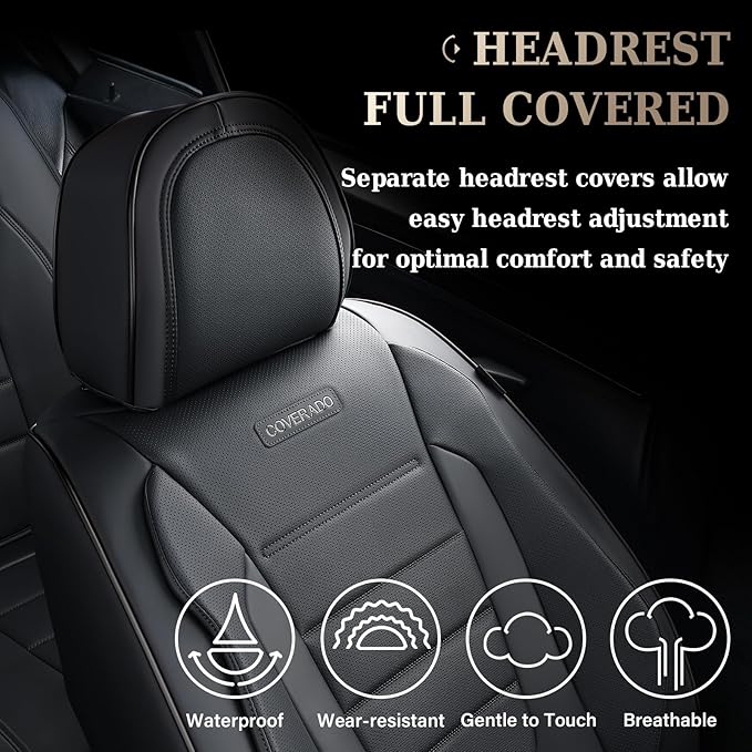 Coverado Seat Covers, Car Seat Covers Front Seats, Car Seat Protector Waterproof, Car Seat Cover, Car Seat Cushion Nappa Leather, Black Seat Covers for Cars Carseat Cover Universal Fit for Most Cars