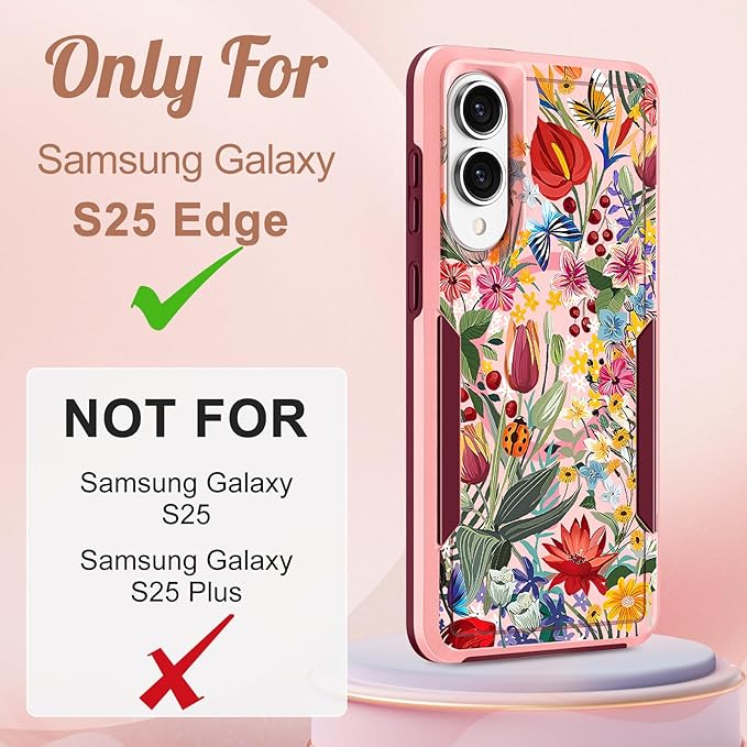 for Samsung Galaxy S25 Edge Case - Compatible with MagSafe Women Girls Cute Magnetic Protective Phone Cover Girly Floral Flowers Heavy Duty Shockproof Design for Samsung S25 Edge Case