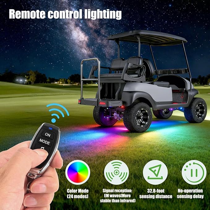 10L0L Golf Cart Underbody Light Kit, Underglow LED Strip for EZGO Club Car Yamaha, 24 Modes Multicolor RGB Music Sync Waterproof, Canopy Lights Optional (4 Pack(Underbody-Fishbone))