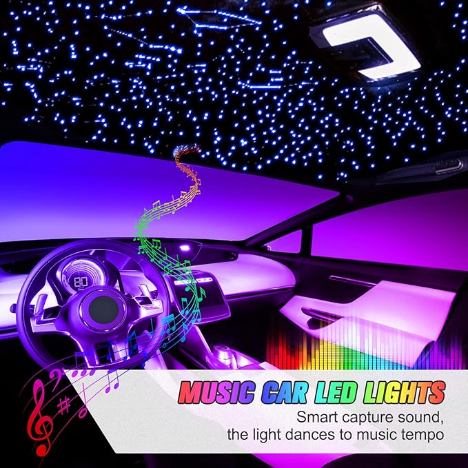 16W Starlight Headliner Kit, Star Lights for Car Roof&Home Decoration, Fiber Cable 450pcs of(0.03+0.04+0.06in)*9.8ft RGBW Star Light Headliner with Bluetooth APP/Remote/Music Mode