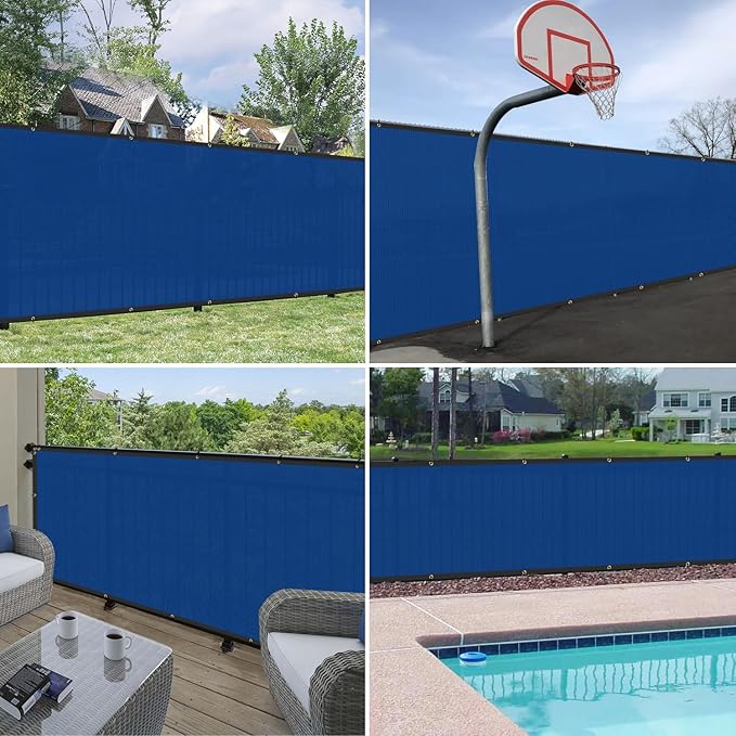 Windscreen4less Privacy Fence Screen Heavy Duty Windscreen Fencing Mesh Fabric Shade Net Cover with Brass Grommtes for Outdoor Wall Garden Yard Pool Deck, 8'x126' Blue