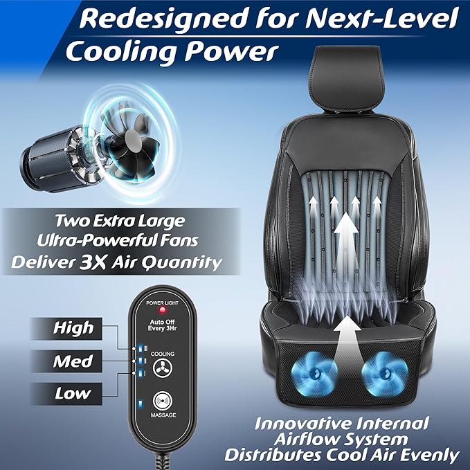 Paffenery 2026 Upgraded Cooling Car Seat Cover Front Seat, 12V-24V Ventilated Cooling Car Seat Cushion, Cooled Seat Cover for Car SUV Truck Universal Fit, Midnight Black
