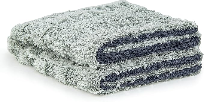 Greenfound Microfiber Towel for Cars, 1000GSM Car Drying Towel, Double Twist Pile & Edgeless Design, No Streaks, Scratches, or Water Spots, Soft and Absorbent, 18"×24", Check Silver&Grey