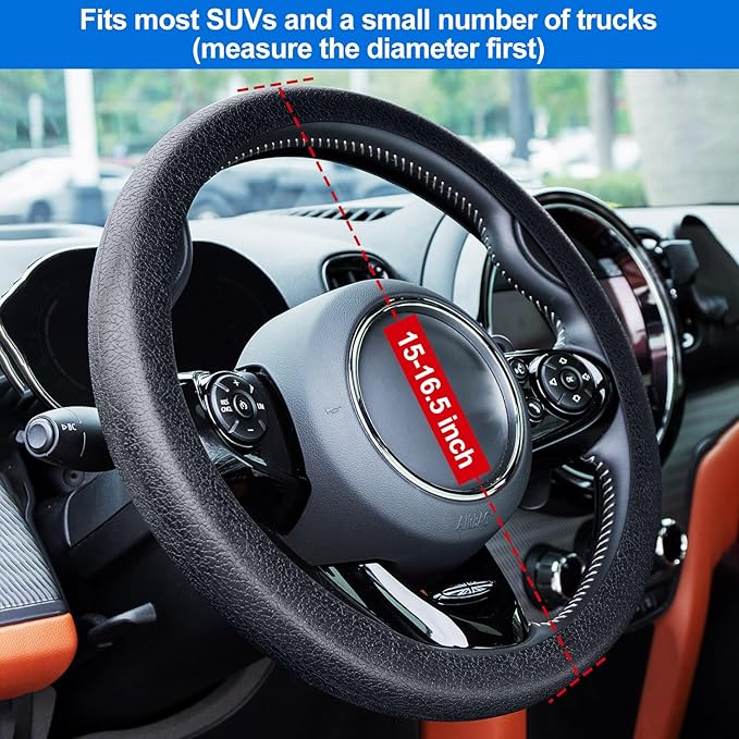 Spurtar Car Steering Wheel Cover for Women Men Car Accessories, Silicone Anti-Slip Thin Steering Wheel Protector, Black Soft Leather Texture Interior Vehicle Accessories, Fit Diamenter 15" - 16.5"