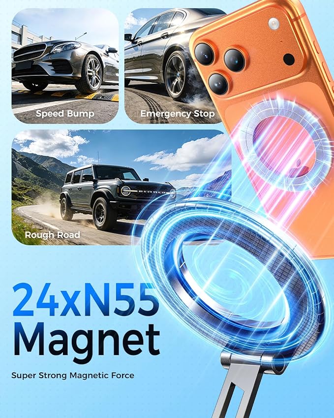 MRGLAS 2026 Upgraded 360° Rotation Vacuum Magnetic Phone Holder Stand,for Magsafe Suction Cup Phone Mount [109+LBS Strongest Suction & Magnetic] Adjustable Swivel Lock, for Your Car/Gym/Mirror/Kitchen