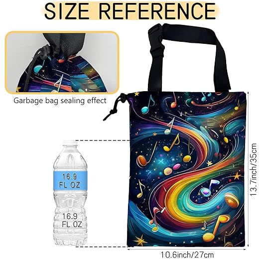 Colorful Music Notes Galaxy Car Garbage Bag, 5.1L Rectangular, Drawstring, Foldable, for Cars, Trucks, SUVs, RVs