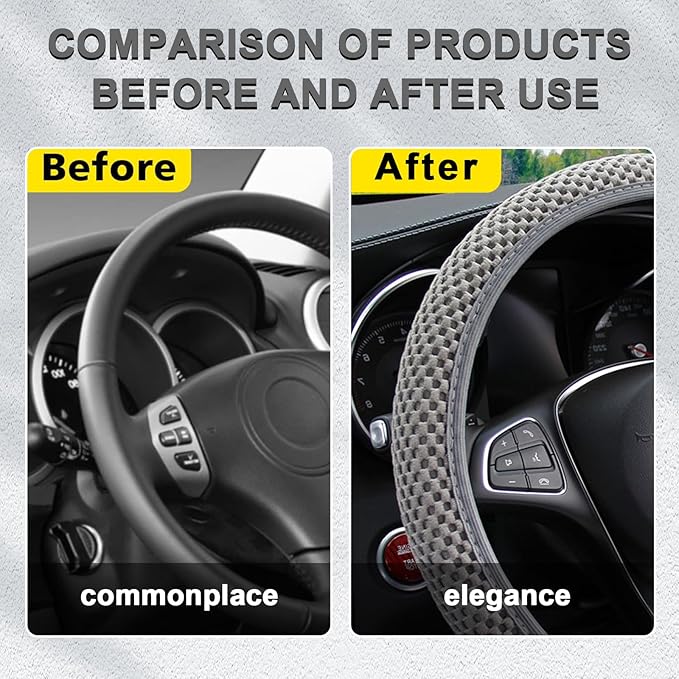 Kewucn Car Elastic Stretch Steering Wheel Cover, Soft Microfiber Breathable Ice Silk, Universal 15 Inch Anti-Slip Auto Steering Wheel Protector, Fit Car, SUV, Van, Sedan, Truck (Gray)