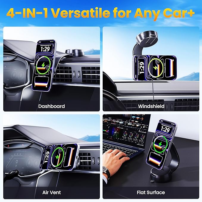 Upgrade [for Qi2.2-Certified] 25W for MagSafe Wireless Car Charger Mount, 2XFast Charging[90+LBS Safe Suction] Magnetic Phone Holder Dashboard Windshield for iPhone 17/16/15/14/13/12 Pro Max,Black
