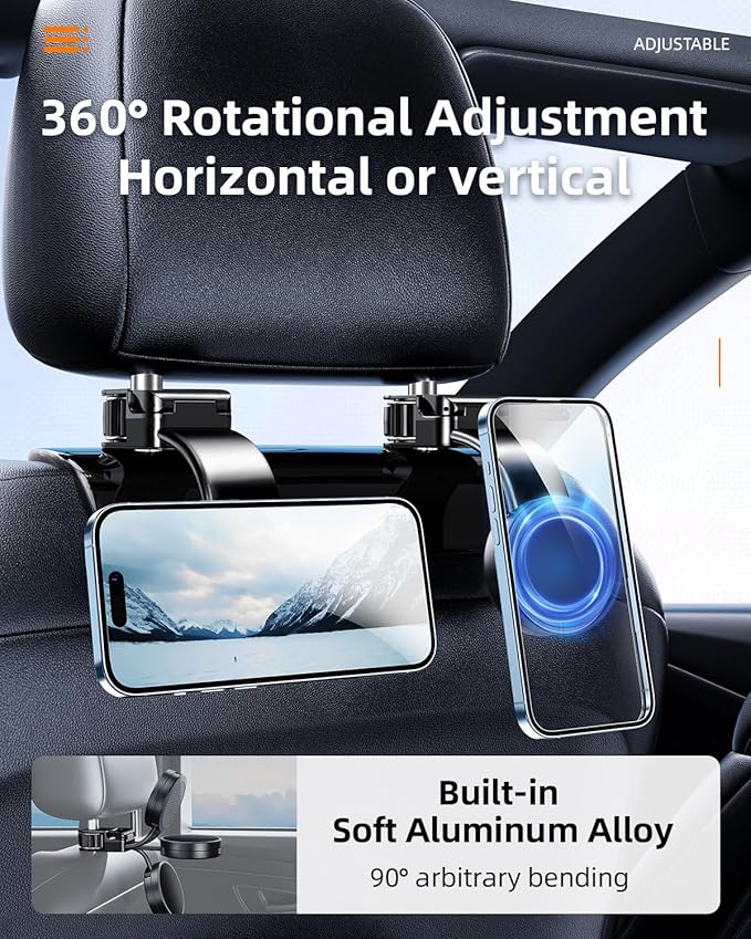 1 Pack Headrest Hook for Car Seat Back with Magnetic Phone Holder, Multifunctional Car Seat Hooks for Purses and Bags Handbag Grocery Bag, Purse Hanger Car Organizers and Storage Accessories