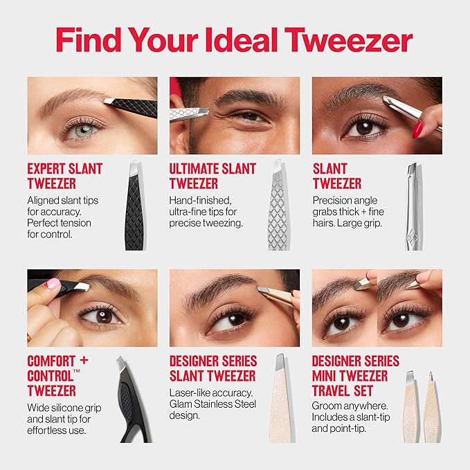 Revlon Designer Series Mini Tweezer Set, Hair Removal Tool Kit with Slant & Point Tips, Portable and Easy to Use, Made with Long Lasting Stainless Steel, 1 Count