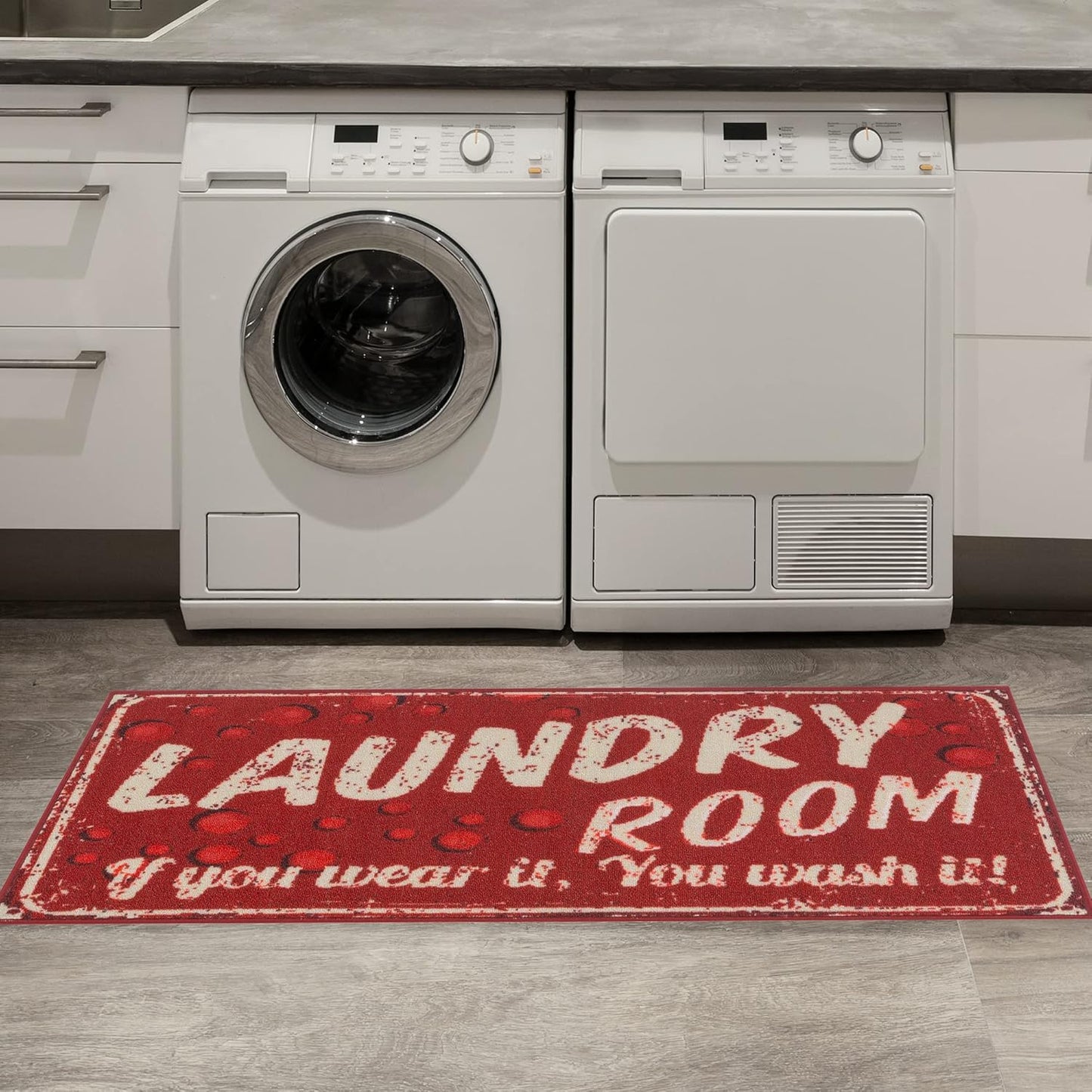 Ottomanson 20" x 59" Laundry Room Rug - Non-Slip Mat for Laundry & Mudroom - Durable, Stain-Resistant, and Easy to Clean - Perfect for High-Traffic Areas - Runner Rug for Entryway Bathroom, Red