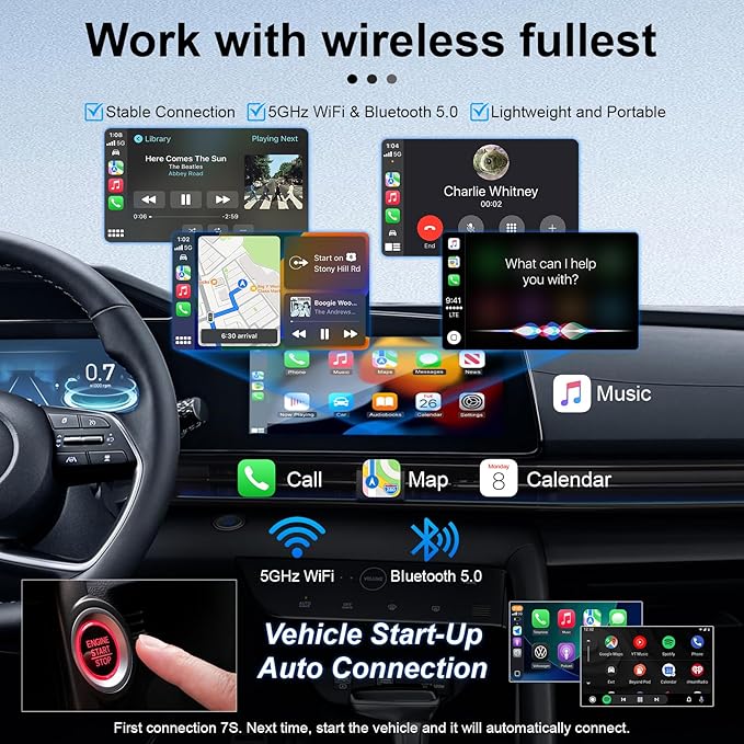 2-in-1 Wireless CarPlay&Android Auto Adapter,Fast Auto-Connect,Compact Plug&Play Wireless CarPlay Converter for iPhone&Android,No Delay Car Play for iPhone iOS 10+,Android 11+