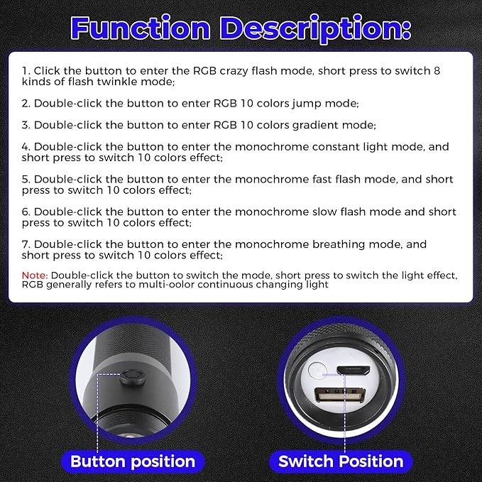 LED Whip Lights, Fiber Optic Whip for Dancing, with 40 Color Effect Mode and 360°Swivel, Rechargeable Rave Light for Parties, Rave Party, Carnival Activities