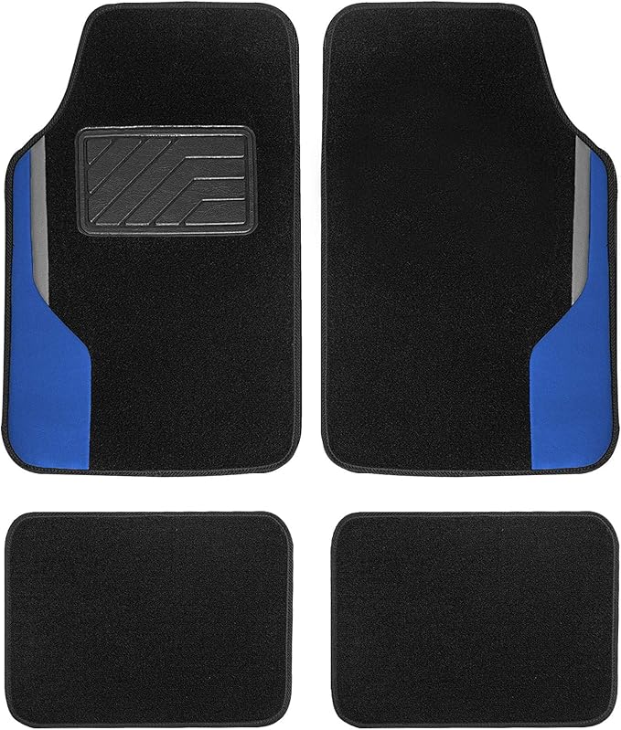 FH Group Color-Block Carpet Car Floor Mats – Non-Slip, Faux Leather Accents, Universal Fit for Sedan, SUV & Truck – Full Set Blue