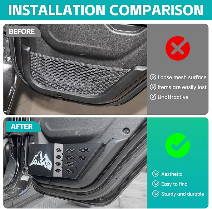 Rear Door Pocket Cup Holder Organizer Compatible with 2018-2026 Jeep Wangler JL JLU 4xe Rubicon Sahara & Gladiator JT Accessories, Metal Door Side Insert Storage Box Expansion Accessories