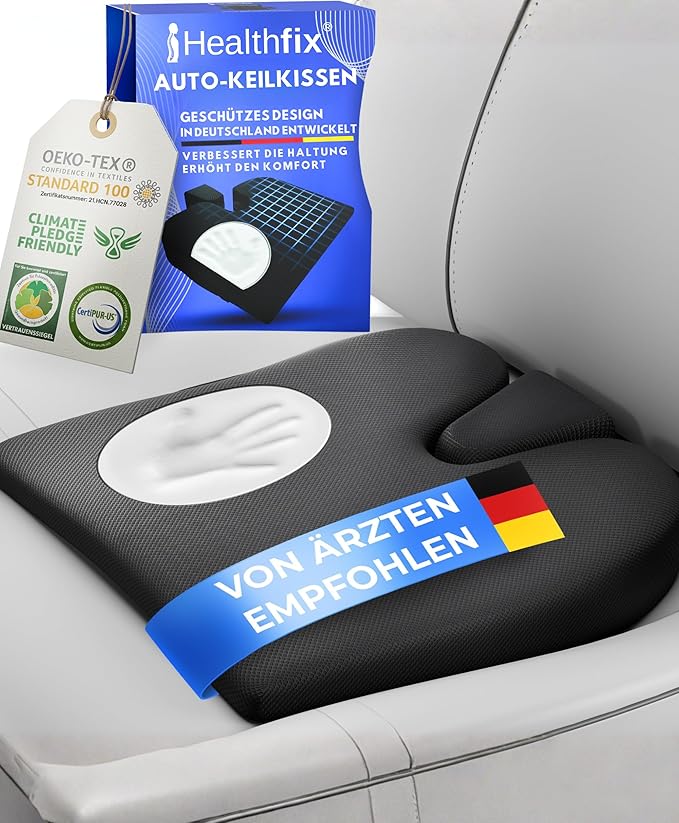 Healthfix® Car Seat Wedge Cushion | Orthopedic Memory Foam Car Seat Wedge Pillow for Driving Comfort & Posture | Seat Riser Cushion for Short Drivers & Back Pain Relief (Soft (99–150 lbs))
