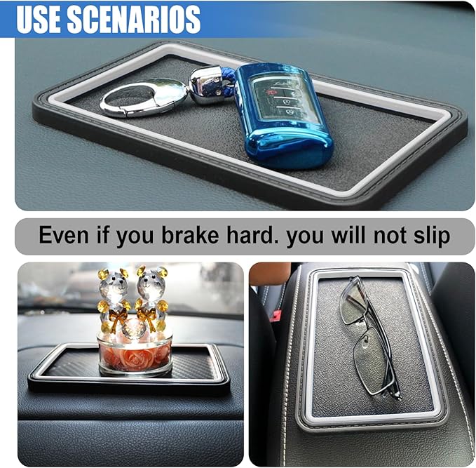 Car Dashboard Anti-Slip Grip Mat, Cell Phone Holder Gel Pad, Multifunctional Dashboard Sticky Pad, Universal Vehicle Interior Accessories for GPS, Keychains, Sunglasses (White)