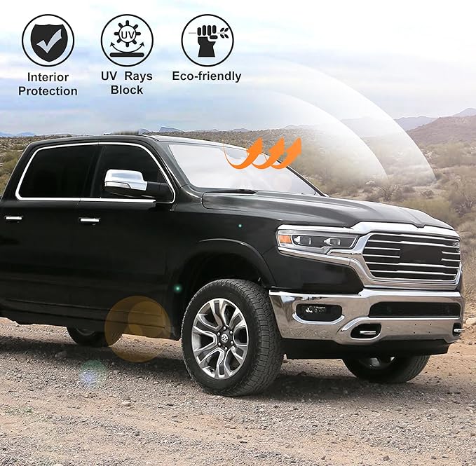 Windshield Sun Shade for 2011-2024 2025 2026 Dodge RAM 1500 Accessories CrewCab,MegaCab Pickup,2Dr RegularCab,4Dr QuadCab Custom Fit Foldable Sunshade