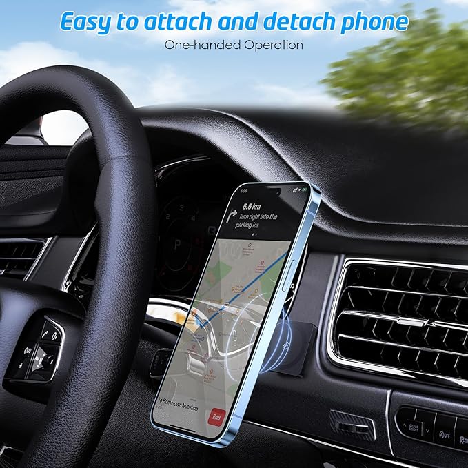 WixGear for MagSafe Car Mount, Phone Holders for Your Car & Magnetic Phone Holder for Car, Stick-On Design for Dashboard, Wall, Gym & Office, Universal Car Phone Holder with 1 Metal Plate