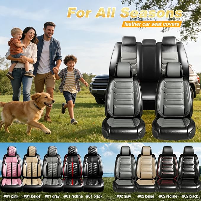 Fit Blazer Car Seat Covers for Select Chevrolet/Chevy Blazer 2019-2026, Premium Full Coverage Leather, Airbag Compatible, Waterproof All Weather Seat Cushion Protector, Front Pair Black+Gray