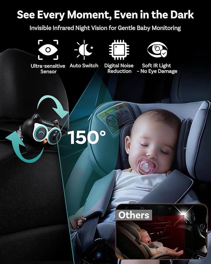 OTTOCAST Cabin Care Baby Car Camera with Wireless CarPlay, 1080P HD Rear Seat Monitor on Car Screen, No-Glow Night Vision, Split Screen Display, Safer Driving for Parents and Baby, 150° Wide Angle