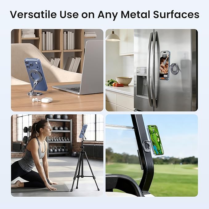 Itramax Magnetic Phone Holder for Gym,Double Ring Magnetic Gym Phone Stand,360° Adjustable Cell-Phone Mount for iPhone 17 Air 16 15 14 13 12 Pro Max,Mag/Safe Case,Metal Surfaces,Alloy Base,Golf Cart