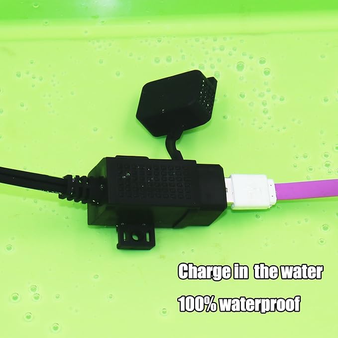 MOTOPOWER MP0609EA 3.1Amp Waterproof Motorcycle Dual USB Kit SAE to USB Adapter Cable with SAE Ring Terminal Cable Harness