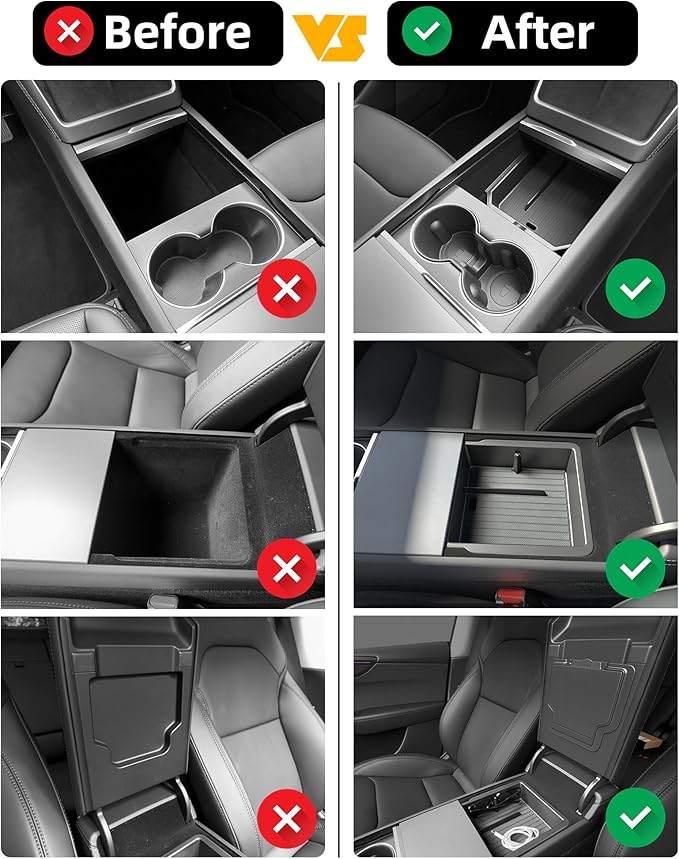 WinDu 2026 Model Y Juniper Accessories 5PCS NEW Center Console Organizer Tray for Tesla 2025-2026 Model Y Juniper Storage Tray [Silent Lining,Smooth Sliding] Armrest Hidden Box Cup Holder Camera Cover