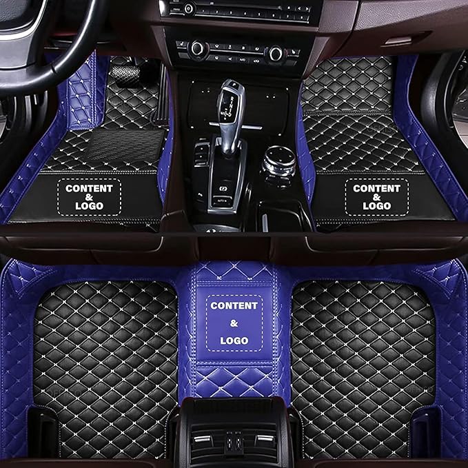 Customize Making Car Floor Mats for 99.99% Sedan SUV Pickup Truck Full Coverage Men Women Cute Leather Protection Pads Non-Slip Floor Liners (Black+Blue Side)