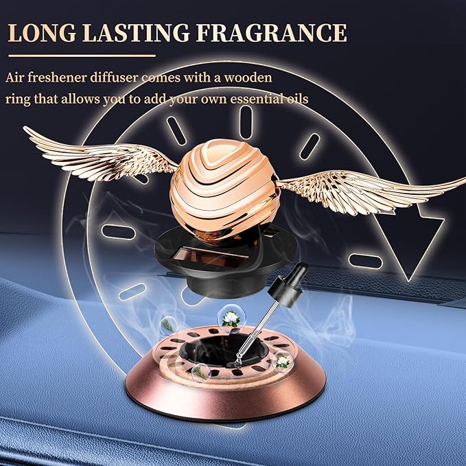 Kwak's Car Air Fresheners with Swinging Wings, Solar Car Interior Dashboard Decoration Accessories (Rose Gold, 2 Aromas)
