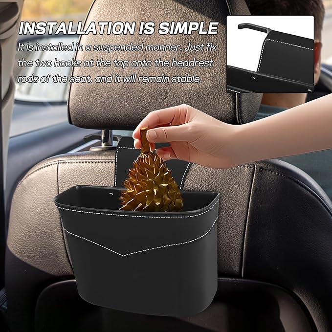 Car Trash Can for Seat Headrest, Mini Automotive Front Back Seat Garbage Can, Leakproof Vehicle Hanging Trash Cans, Multi-Purpose Auto Garbage Bin & Storage Organizer, Car Accessories (Black)
