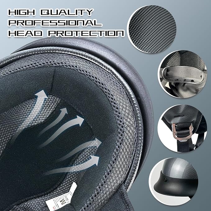 Adult Unisex Black Half Motorcycle Helmet, DOT Approved, for Chopper Moped Scooter Motorbike Electric