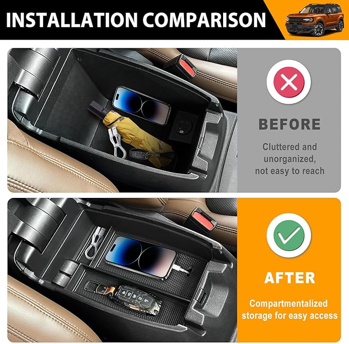 Center Console Organizer Compatible with 2021-2025 Ford Bronco Sport/2020-2025 Ford Escape Armrest Storage Tray Arm Rest Organizer for Bronco Sport/Escape Accessories(Armrest Storage Tray)