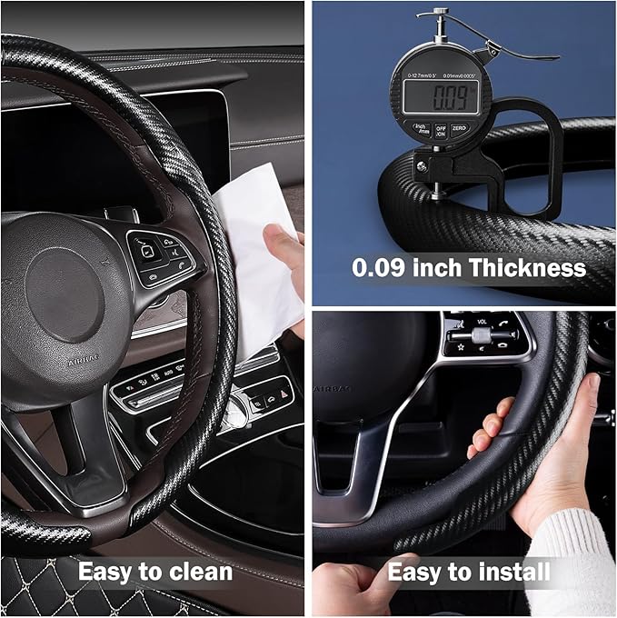 Carbon Fiber Steering Wheel Cover, Thin Steering Wheel Cover Protector Universal Car Steering Wheel Accessories, Matte Black