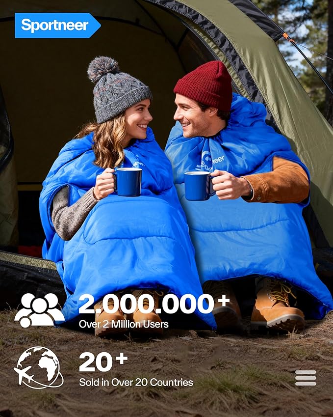 Sportneer Wearable Sleeping Bag for Adults & Kids – Walkable with Arm Zippers, Warm Weather & Cold Waterproof, Compact for Camping, Stadiums, Travel, Backpacking & Car Use