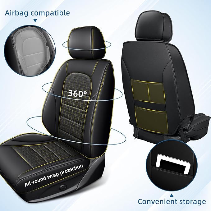 Seat Covers for Mercedes-Benz GLC 2016 2017 2018 2019 2020 2021 2022, Custom Fit Car Seat Protectors Full Set, Waterproof Premium Leather, for 5-Seater Model - Black
