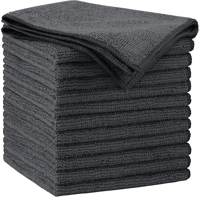 AIDEA Microfiber Cleaning Cloth Grey 12PK, Microfiber Towels for Cars, Premium Car Cloths, Dusting Cloth Lint Free Cleaning Rags for SUVs, House, Kitchen, Window, Workshops,11.5×11.5"